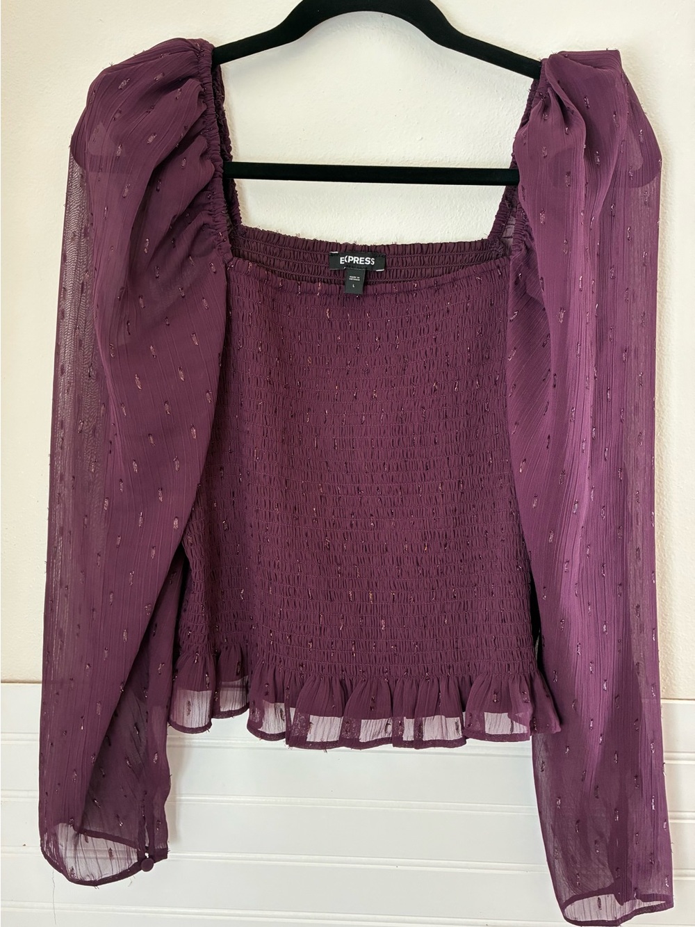 Express Women's Plum Smocked Square-Neck Blouse